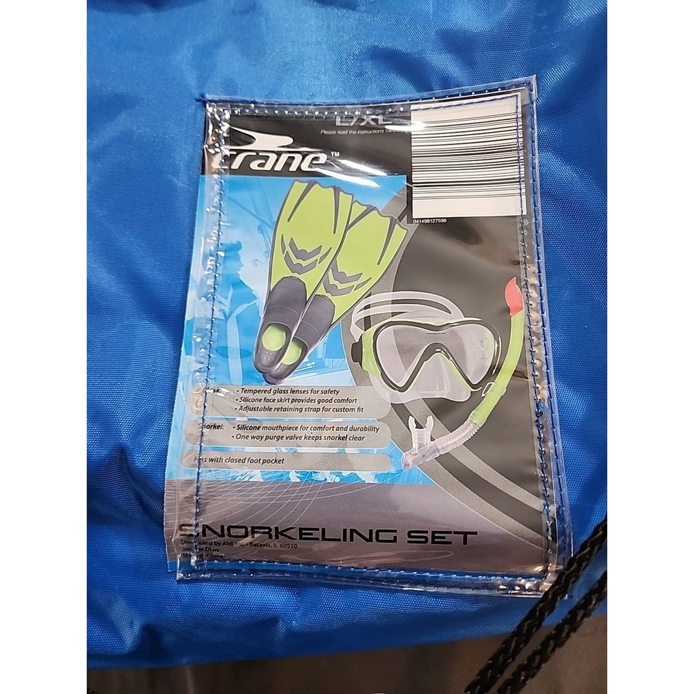 Crane Adult Snorkeling Set XL Mask Snorkel Fins Blue Green Men's 10.5-12 NEW - Picture 7 of 8